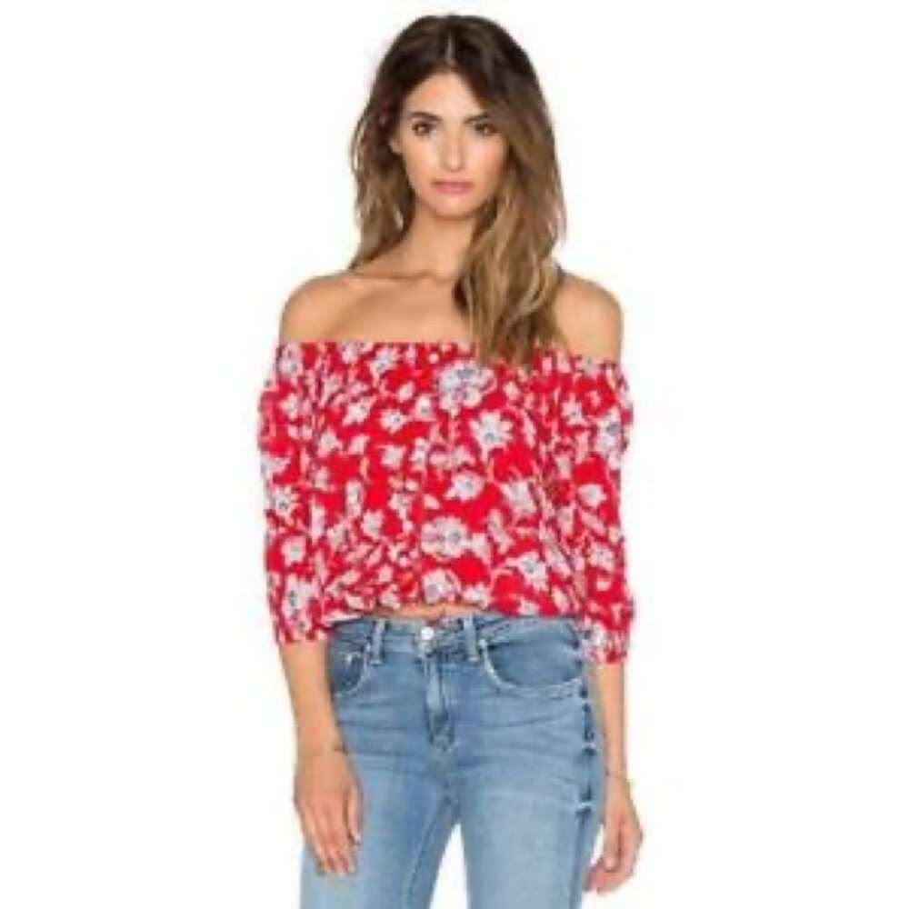 Faithfull Red Floral Crop Blouse Size XS